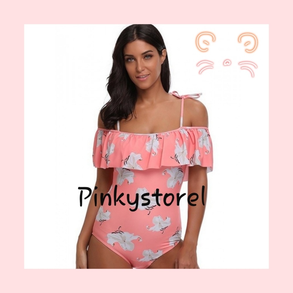 💮Floral Ruffle Peach Swimsuit 💮 - Picture 5 of 8
